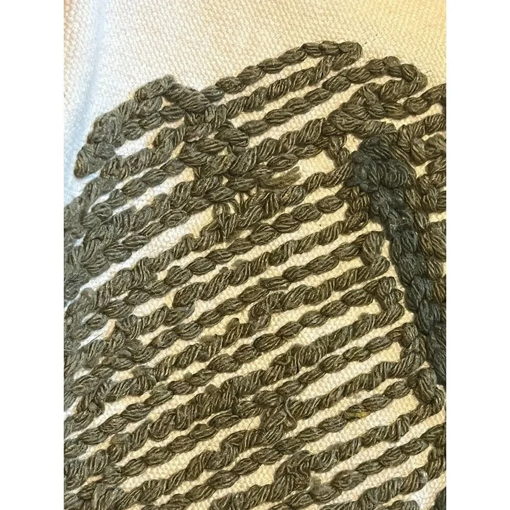 Boho Punch Needle Yarn Pillow Case Tan Bold Abstract Textile Art Indie Folk 80s